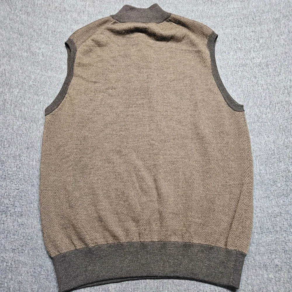 Peter Millar Sweater Vest Mens L Brown Herringbone Merino Wool Quarter Zip